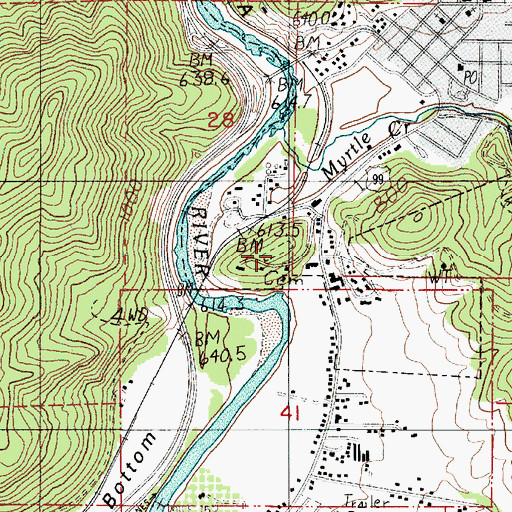 Topographic Map of Myrtle Creek Pioneer Cemetery, OR