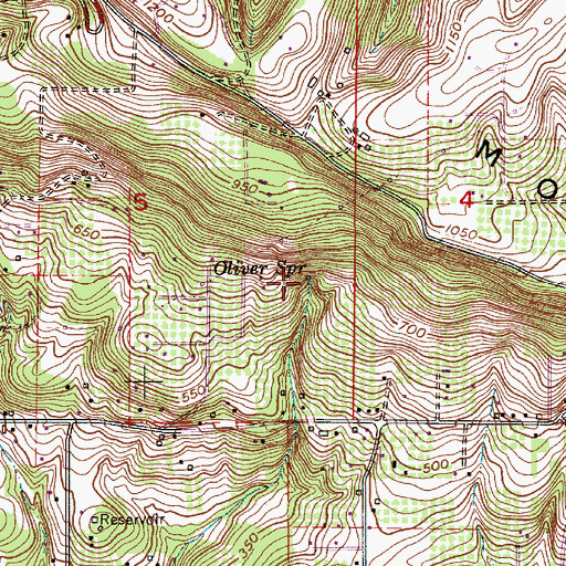 Topographic Map of Oliver Spring, OR