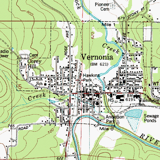 Topographic Map of Hawkins Park, OR