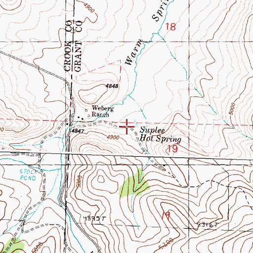 Topographic Map of Suplee Hot Spring, OR
