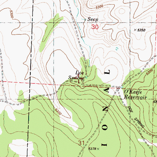 Topographic Map of Doe Spring, OR