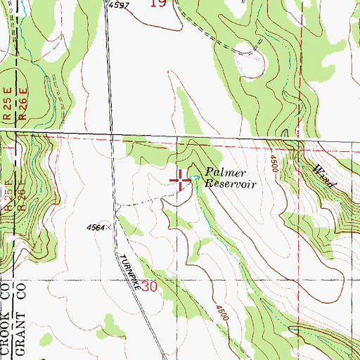 Topographic Map of Palmer Reservoir, OR