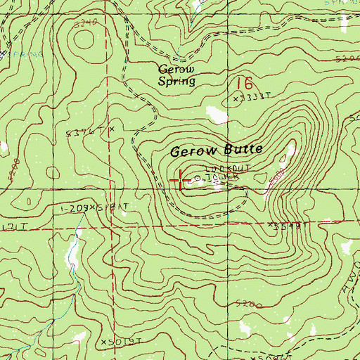 Topographic Map of Gerow Butte Lookout Tower, OR