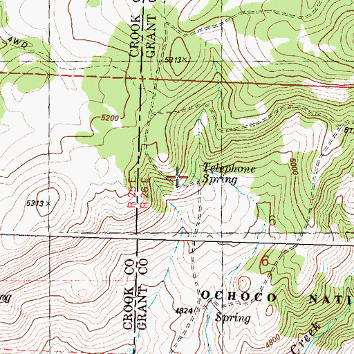 Topographic Map of Telephone Spring, OR