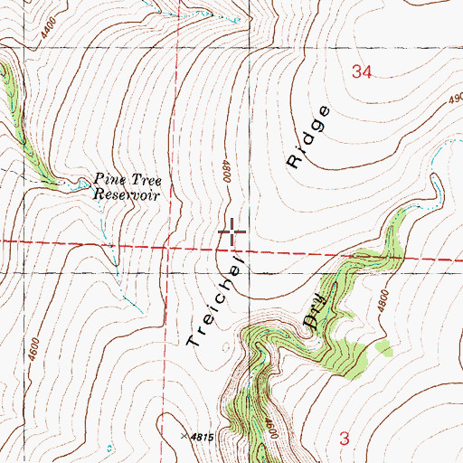 Topographic Map of Treichel Ridge, OR