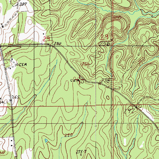 Topographic Map of Cedar Creek Cemetery, AL