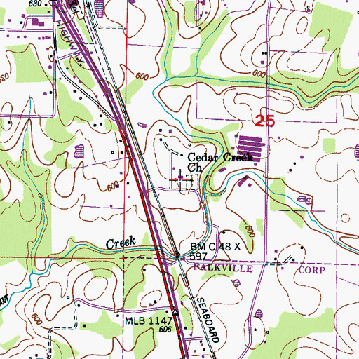 Topographic Map of Cedar Creek Free Will Baptist Church, AL