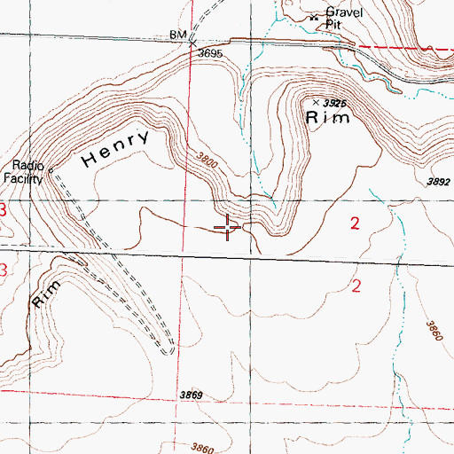 Topographic Map of Henry Rim, OR