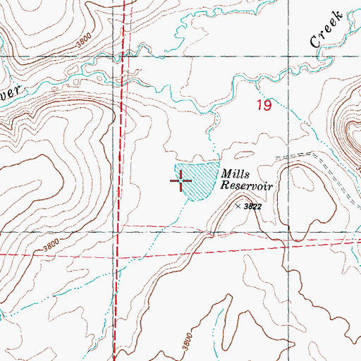 Topographic Map of Mills Reservoir, OR