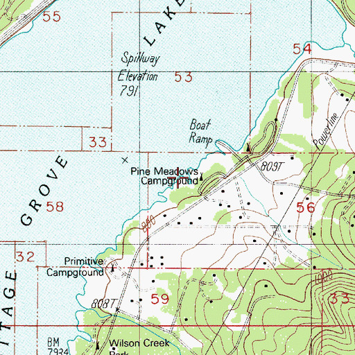 Topographic Map of Pine Meadows Campground, OR