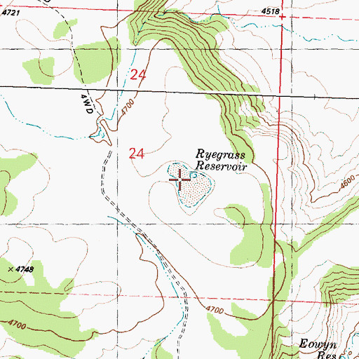 Topographic Map of Ryegrass Reservoir, OR