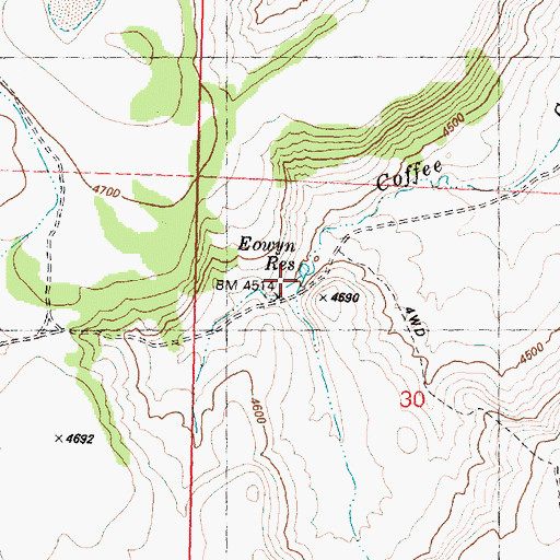 Topographic Map of Eowyn Reservoir, OR