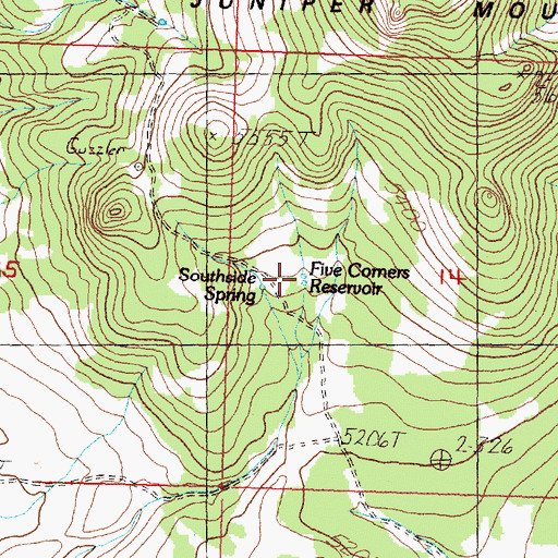 Topographic Map of Five Corners Reservoir, OR