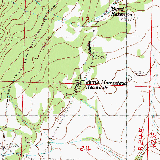 Topographic Map of Jerrys Homestead Reservoir, OR