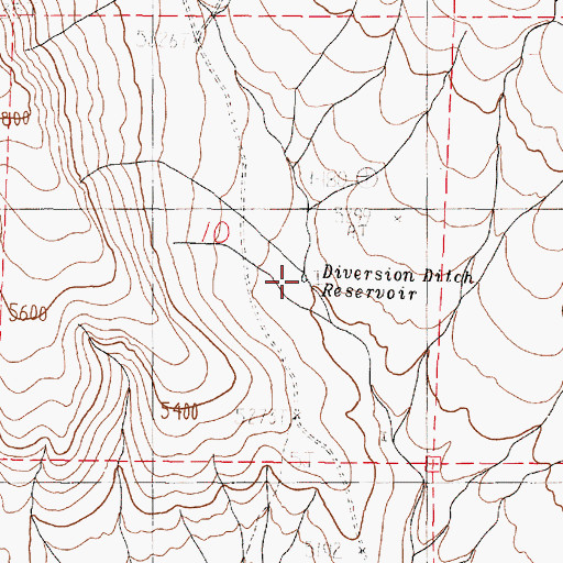 Topographic Map of Diversion Ditch Reservoir, OR