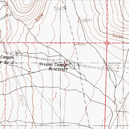 Topographic Map of Oregon Canyon Reservoir, OR