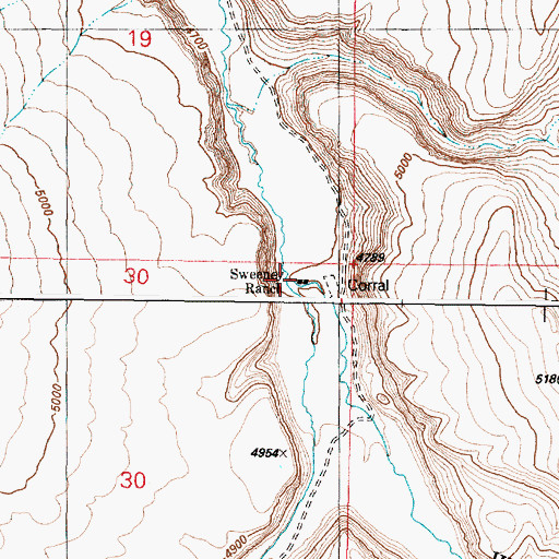 Topographic Map of Sweeney Ranch, OR