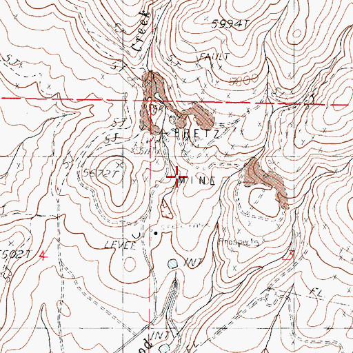 Topographic Map of Bretz Mine, OR
