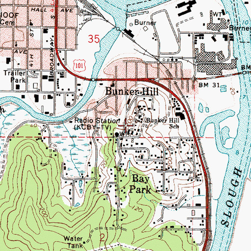 Topographic Map of Bunker Hill, OR