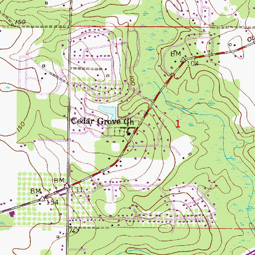 Topographic Map of Cedar Grove Church, AL
