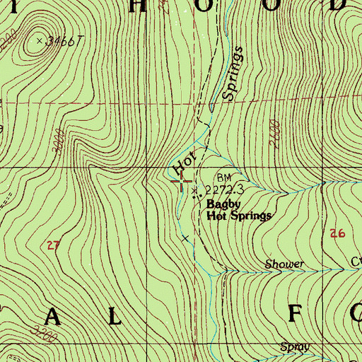 Topographic Map of Bagby Hot Springs Guard Station, OR