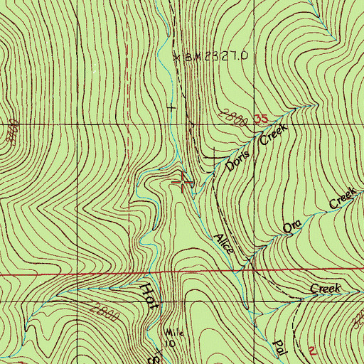 Topographic Map of Doris Creek, OR