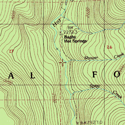 Topographic Map of Shower Creek, OR