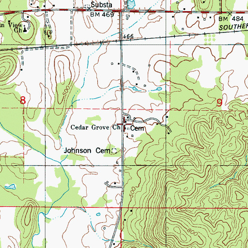 Topographic Map of Cedar Grove Freewill Baptist Church, AL