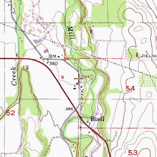 Topographic Map of Buell County Park, OR