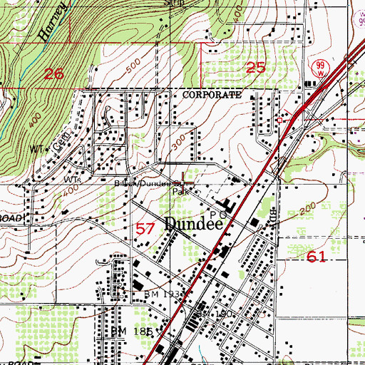 Topographic Map of Billick/Dundee School Park, OR