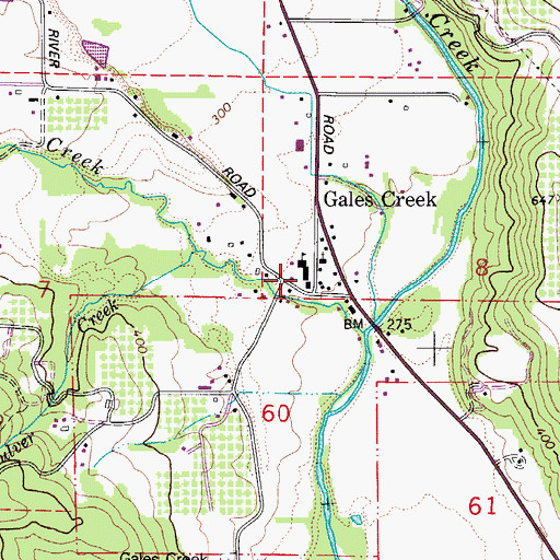 Topographic Map of Gales Creek Elementary School, OR