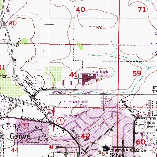 Topographic Map of Forest Grove High School, OR