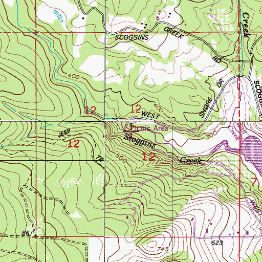 Topographic Map of Scoggins Creek Picnic Area (historical), OR