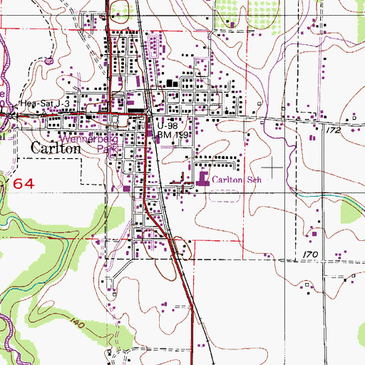 Topographic Map of Carlton Elementary School, OR