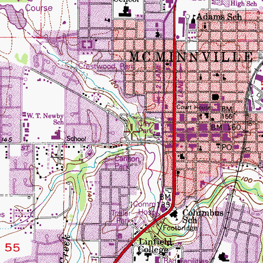 Topographic Map of McMinnville City Park, OR