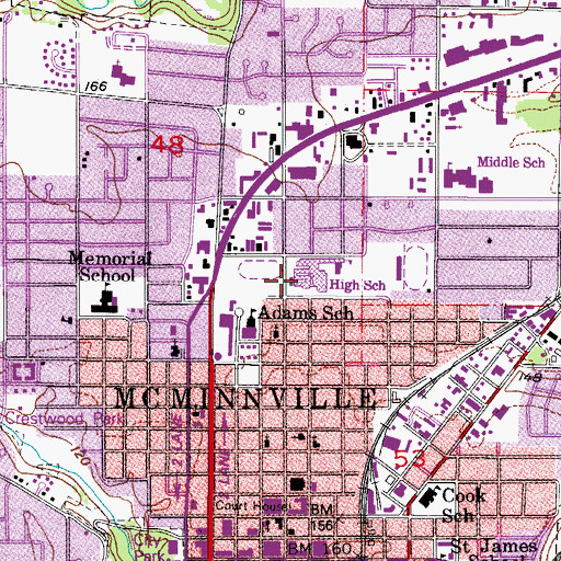 Topographic Map of McMinnville High School, OR
