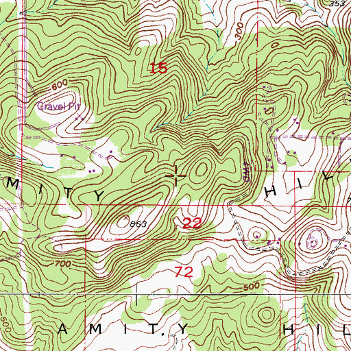Topographic Map of Amity Hills, OR
