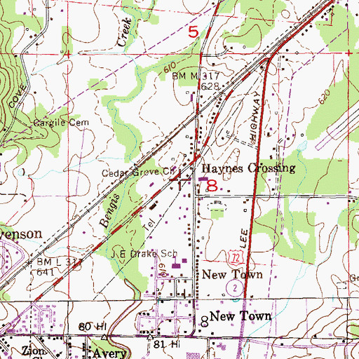 Topographic Map of Cedar Grove Church, AL