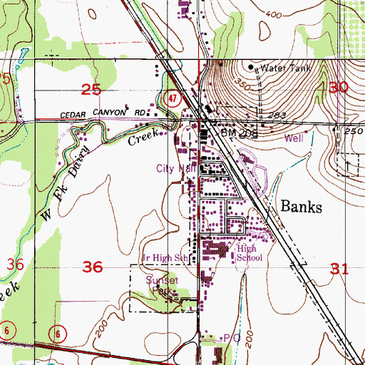 Topographic Map of Banks, OR