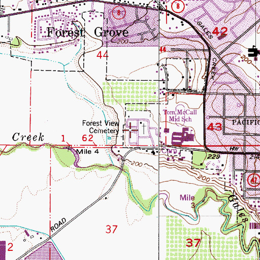 Topographic Map of Forest View Cemetery, OR