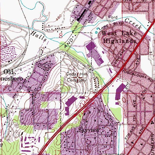 Topographic Map of Cedar Hill Cemetery, AL