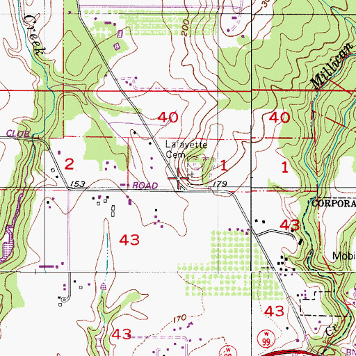 Topographic Map of Lafayette Cemetery, OR