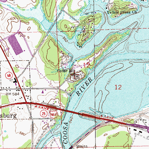 Topographic Map of Cedar Hill Methodist Church, AL