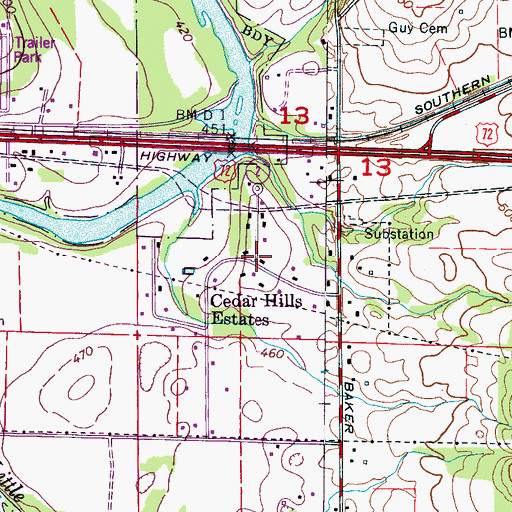 Topographic Map of Cedar Hills Estates, AL