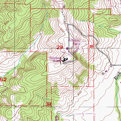 Topographic Map of Delphian School, OR