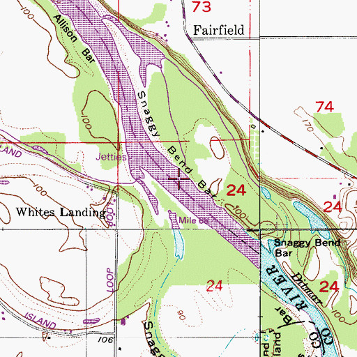 Topographic Map of Snaggy Bend Bar, OR