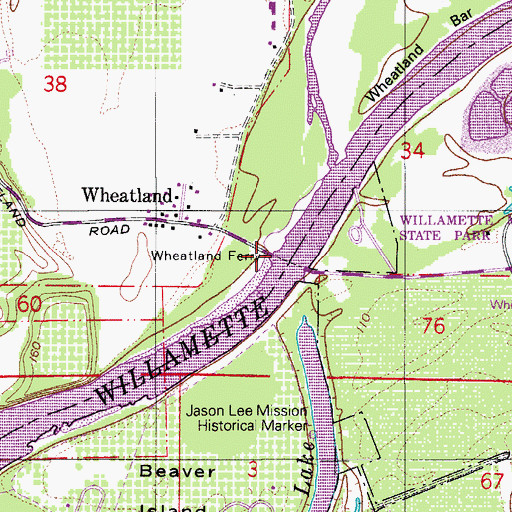 Topographic Map of Wheatland Ferry, OR