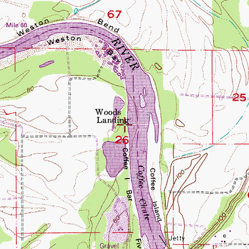 Topographic Map of Woods Landing, OR
