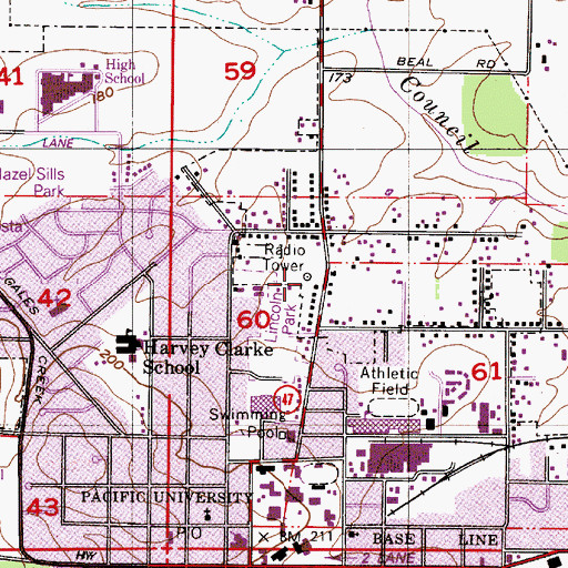Topographic Map of KWAY-AM, OR