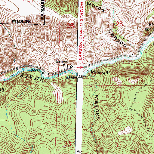 Topographic Map of Meengs Canyon, OR